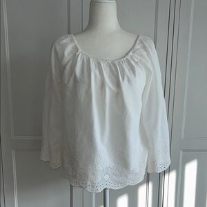Chelsea & Theodore White Eyelet Bell Sleeve Blouse Boho